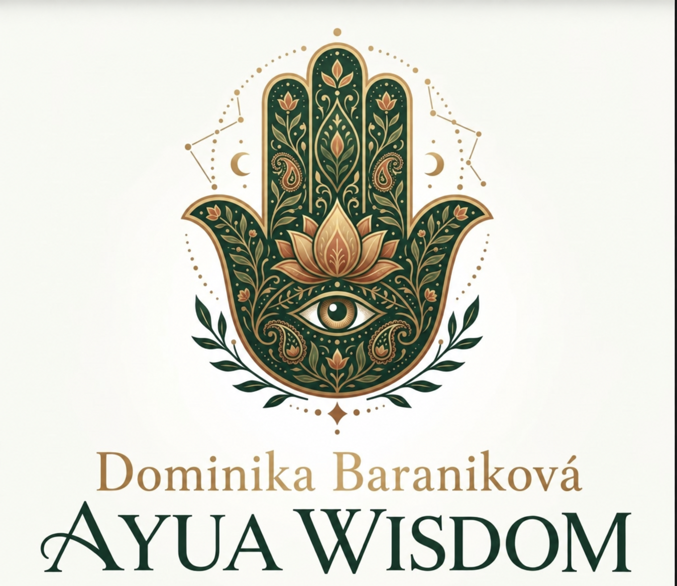 Logo AYUA WISDOM — Dominika Baraniková, ornament ruky Hamsa
